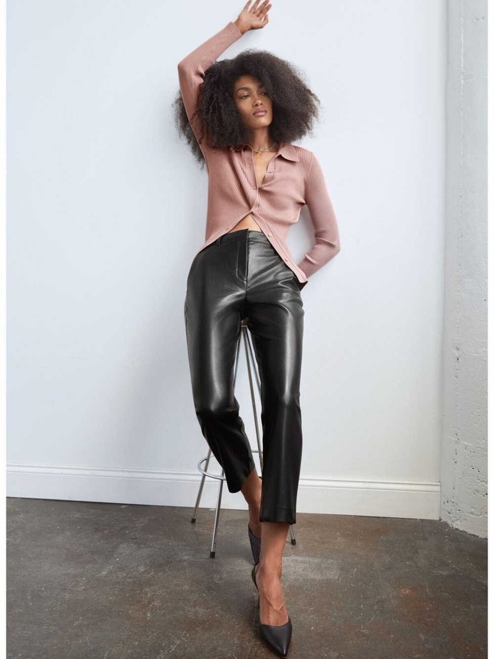 Aritzia Black Faux Leather Straight-Leg Pants